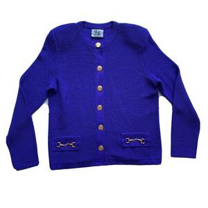 Vintage Mita Cardigan Sweater Women 6 Krinkle Spun Knit USA Nautical Purple NEW*